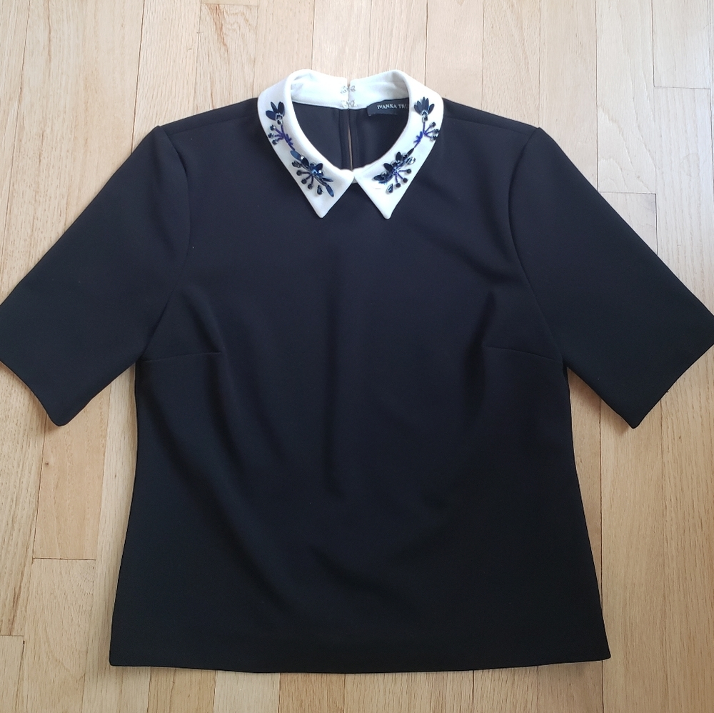Ivanka Trump Black Collared Blouse with sequin details - size xs